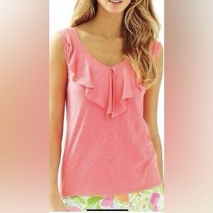Lilly Pulitzer Peach coral ruffle  Tank Top XXS, XS Coral sleeveless worn once